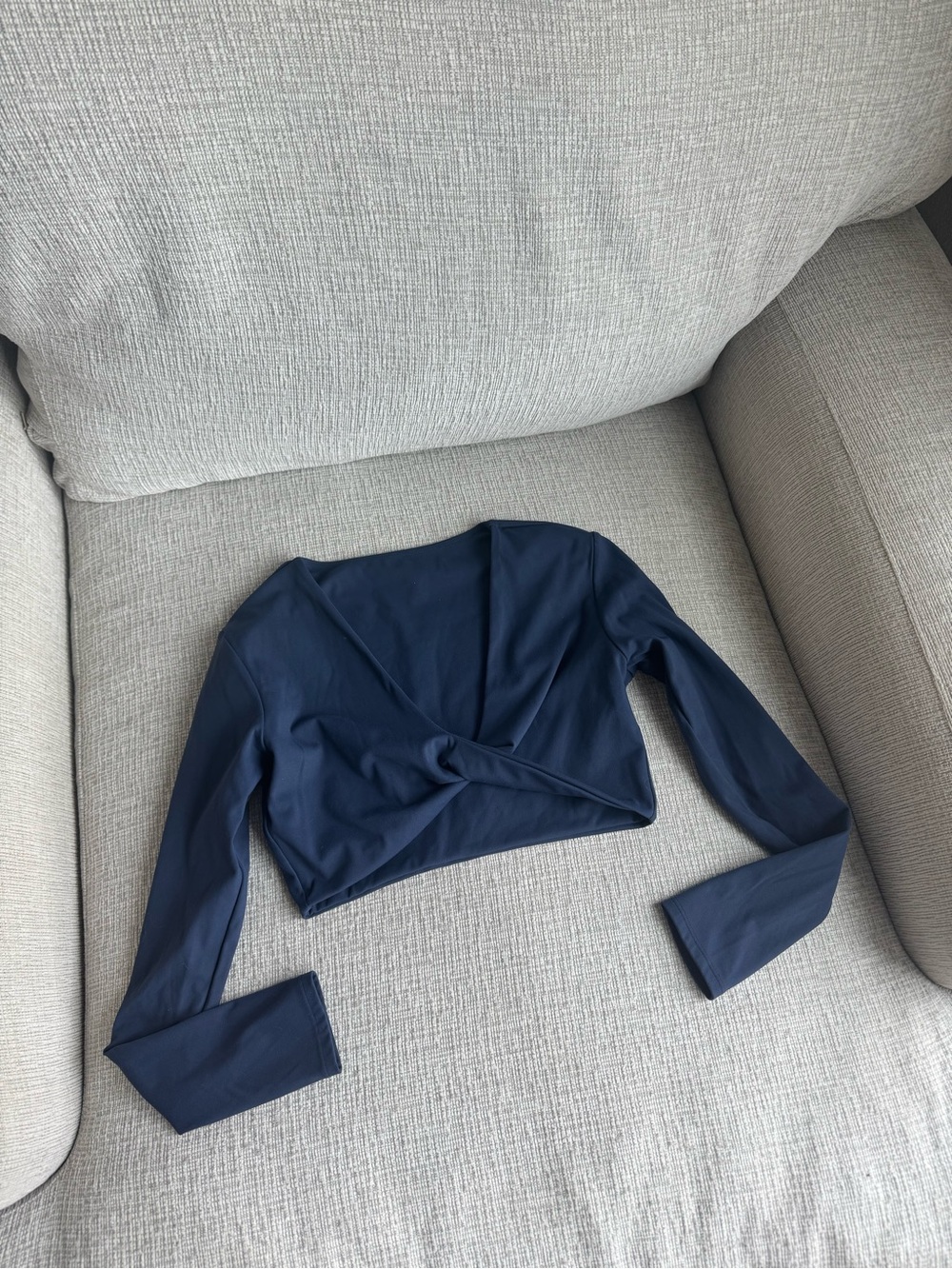 Navy Long-Sleeve Twist Front Crop Top - Women's